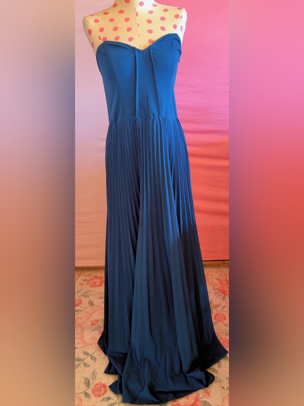 SHEIN Royal Blue Strapless Pleated Maxi Dress Size L